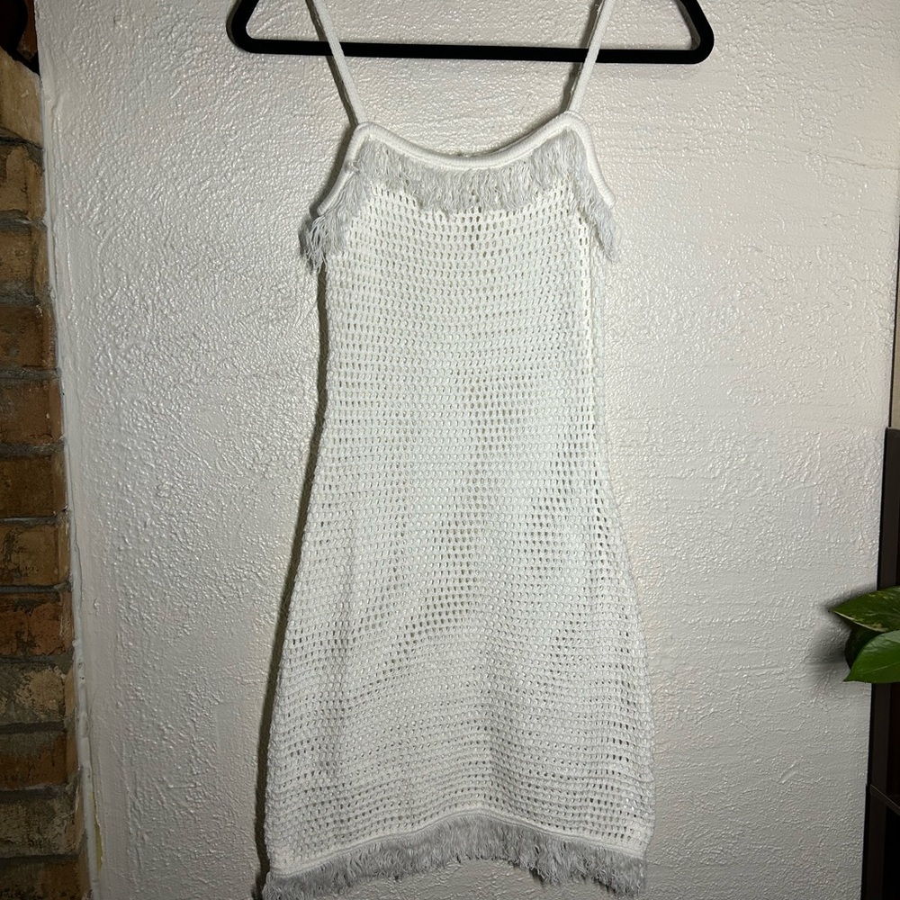 NWOT White Crochet Fringe Swim Coverup Dress